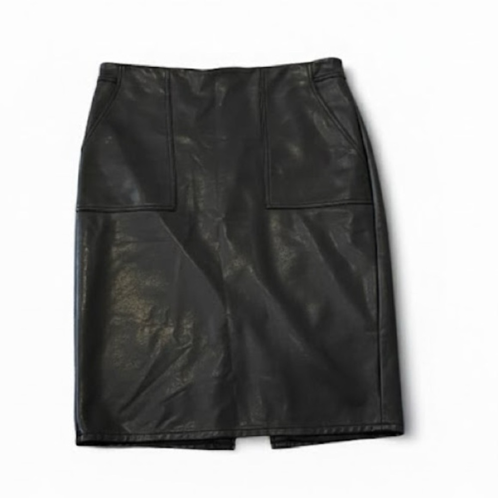 Banana Republic Faux Leather Pencil Skirt Black High-Waist Career Slit Skirt 14 - Picture 2 of 9